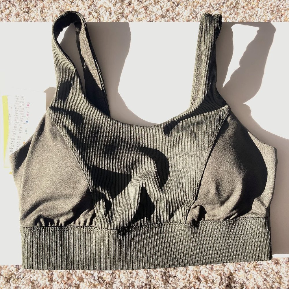 Ribbed Olive Green Sports Bra
